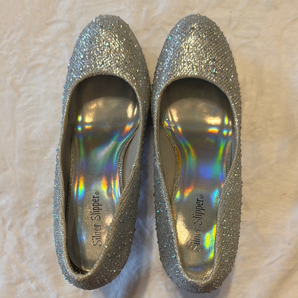 Women's Silver Slipper Glitter Heels